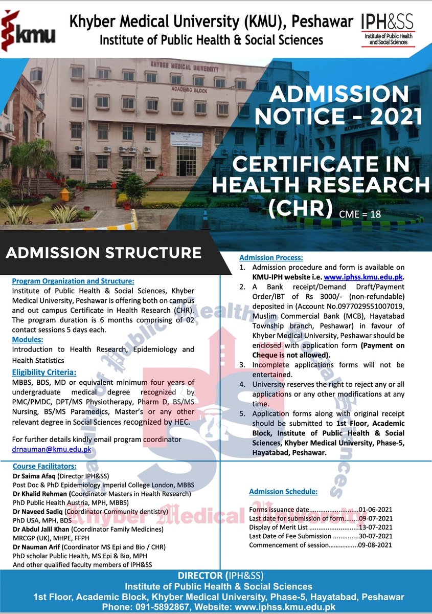 Admission Notice 2021 Certificate in Health Research (CHR)