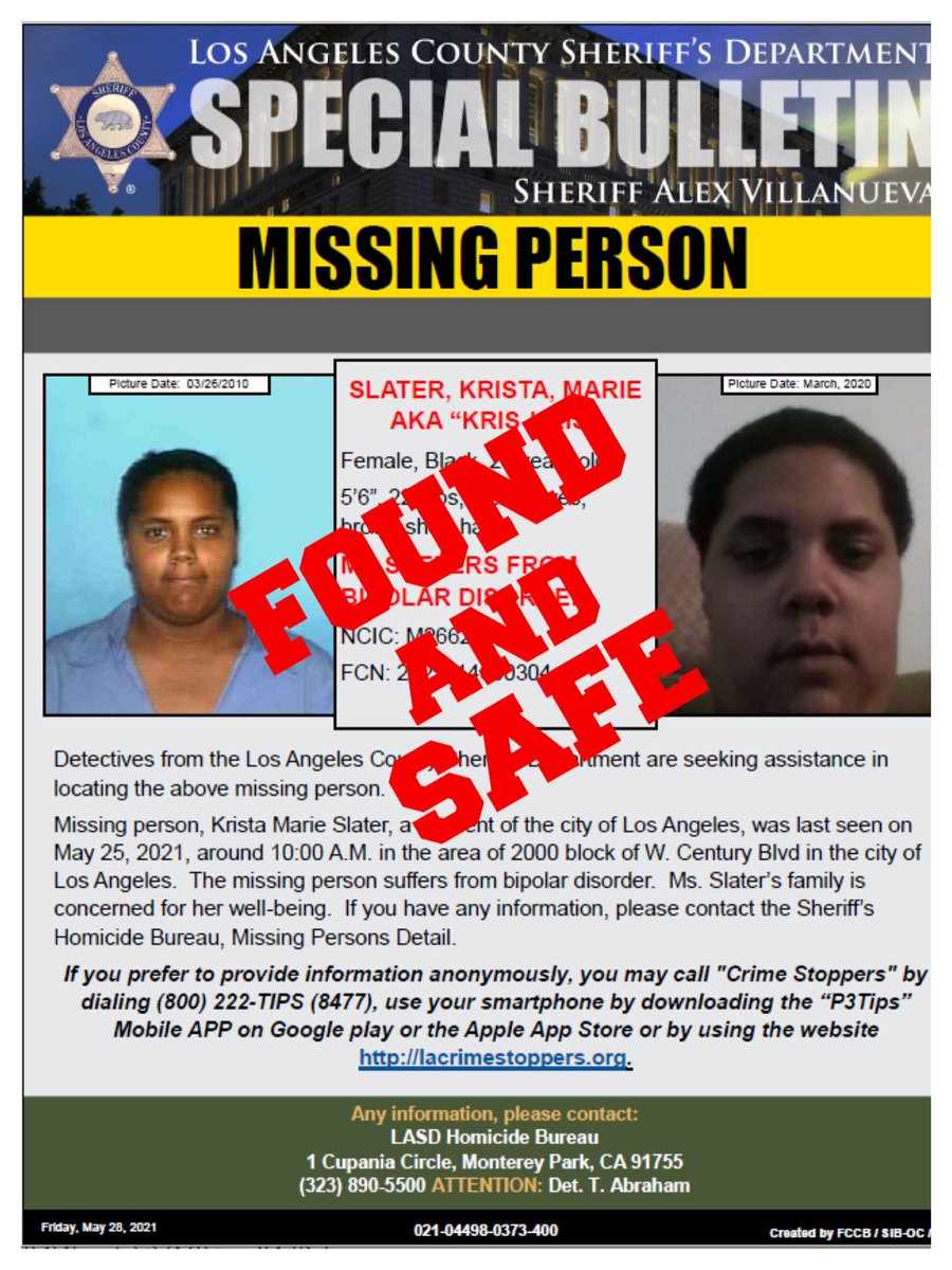 tweetannick's tweet photo. @GigiGraciette Thank you so much for your support! When you shared the LA Sheriff’s flyer it helped us get the word out so much more efficiently! Krista has been found and she is safely at home again! ❤️ https://t.co/7QKXBIGOuD