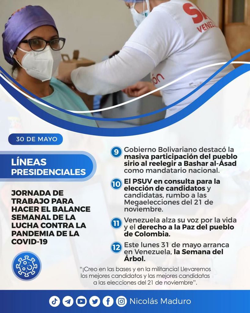 CarnetDLaPatria's tweet image. #ATENCION Estamos en la  #SemanaRadicalConciente, en este sentido, el Presidente @NicolasMaduro orientó las #LíneasPresidenciales que desde el #SistemaPatria te compartimos.

¡No bajes la guardia! ¡Vamos a Cuidarnos!
