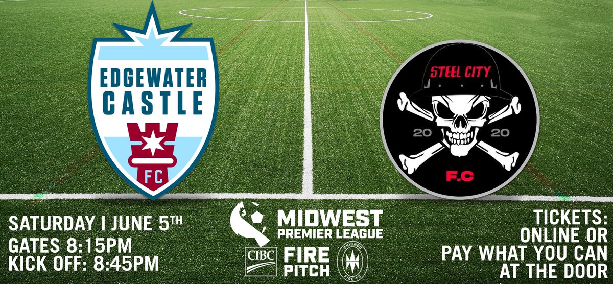 🏆 <a href="/midwestpl/">Midwest Premier League</a> 
🆚 <a href="/SteelCityFC1/">Steel City FC</a> 
📅 Sat | June 5th
🕢 Gates: 8:15PM | Kick Off: 8:45PM
🏟️ <a href="/Fire_Pitch/">Endeavor Health Fire Pitch</a> 
🎟️ linktr.ee/edgewatercastle
🗺️ g.page/FirePitch
📺 twitch.tv/edgewatercastl…
