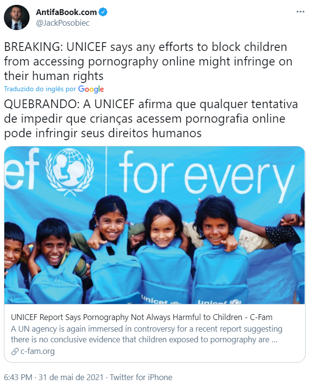 kimpaim's tweet photo. 🚨 A UNICEF se coloca a favor da pornografia

É esse o tipo de educação que CARLOS GABAS, presidente do governo paralelo do Nordeste, vai fornecer pros seus filhos

O Omar segue blindando o Gabas https://t.co/PZBrXy7VOC