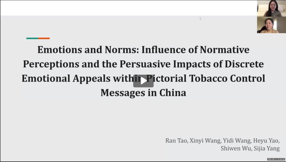 CAMER_UW's tweet photo. 🚨Meet #CAMER in #ICA21
👉Emotions and Norms: Influence of Normative Perceptions and Persuasive Impacts of Discrete Emotional Appeals Within Pictorial Tobacco Control Messages in China, presented by Ran Tao, @indeed_xinyi Shiwen Wu, Jiaying Liu, Heyu Yao, Yidi Wang and Sijia Yang https://t.co/e65o2Kt5dF