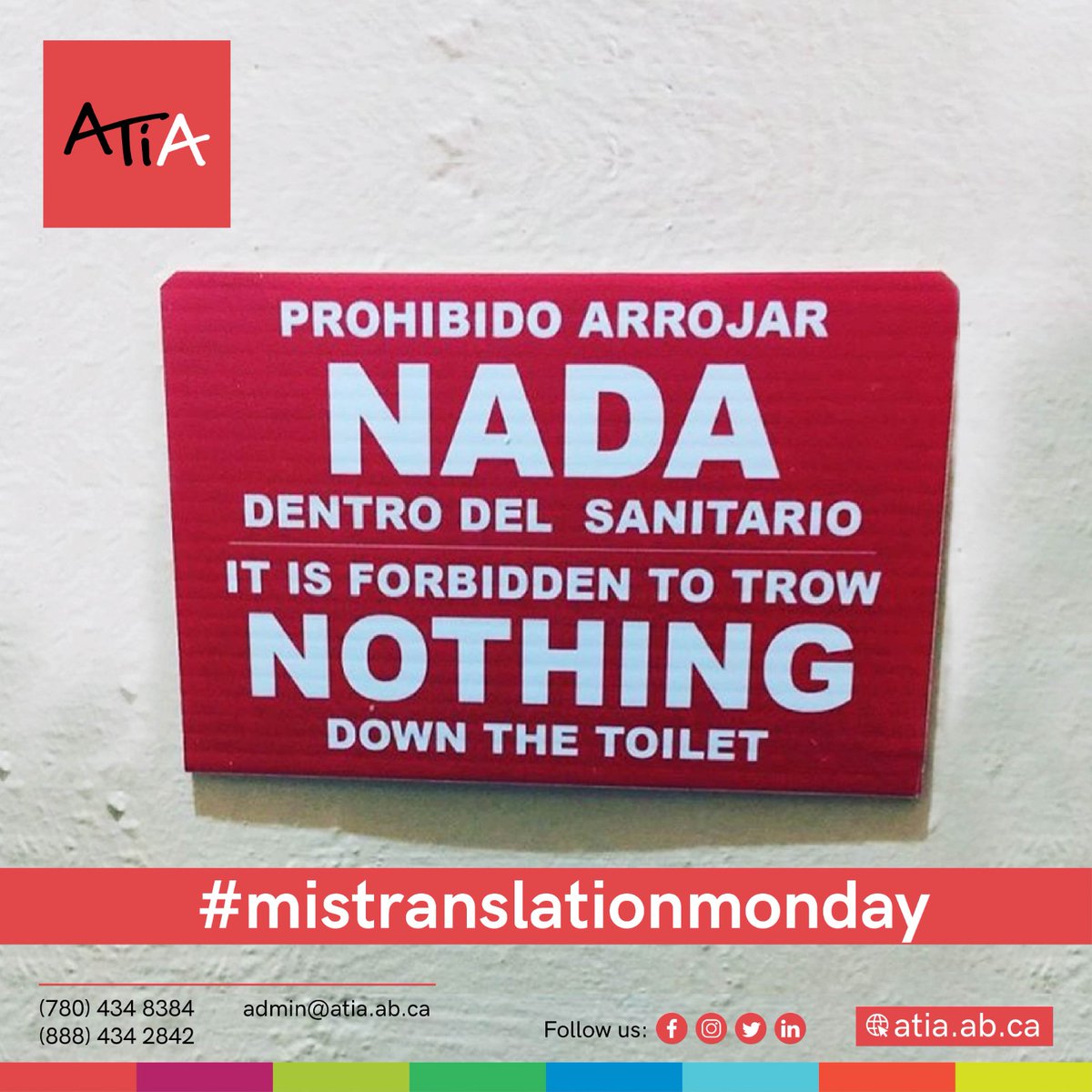 ATIAinfo's tweet image. Does that mean I have to throw something? A #LanguageProfessional would have known that the double-negative is not standard in English, turning this #literaltranslation into a #mistranslation that presents a real danger... to the plumbing. #HireATranslator #MistranslationMonday