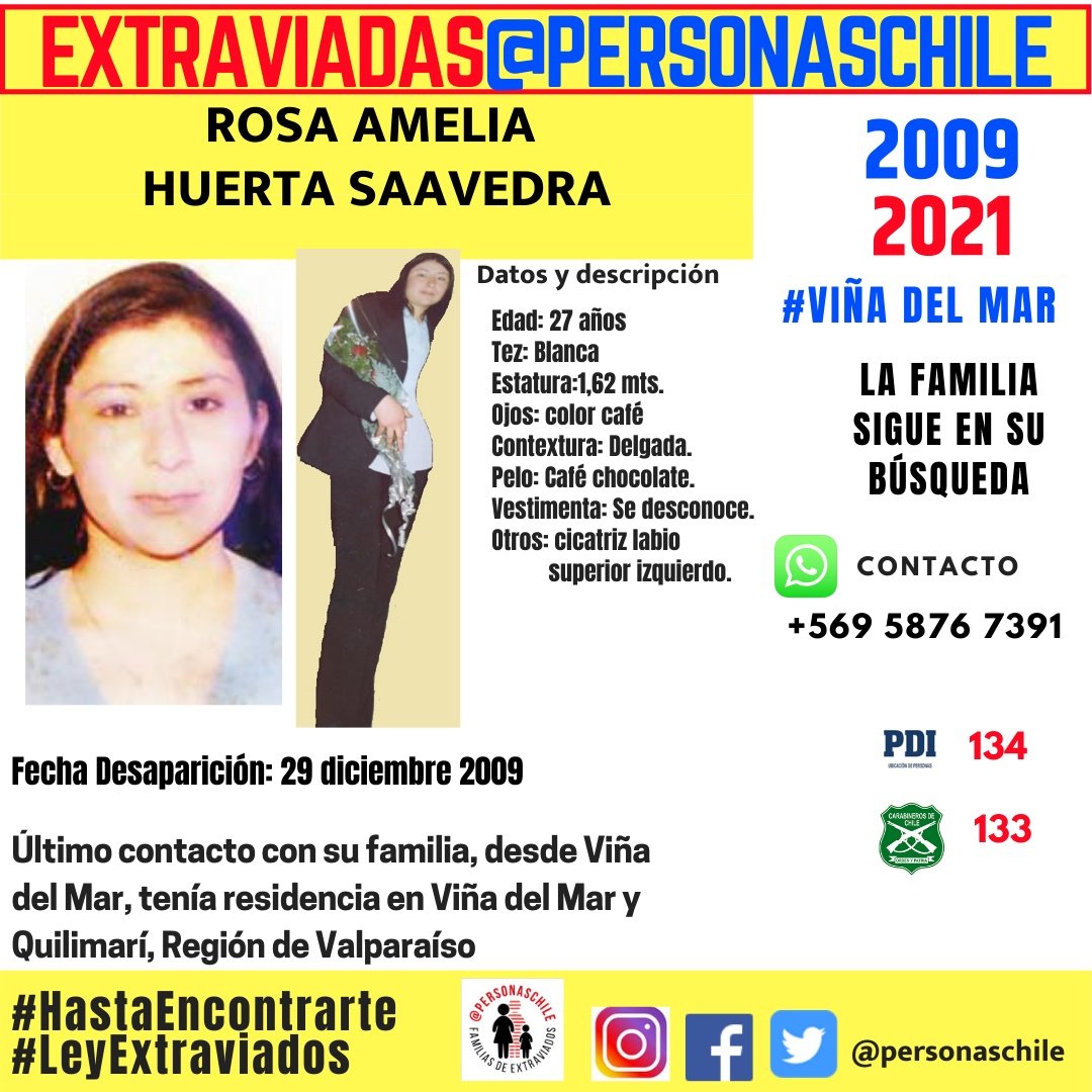. #NosEstanMantando 🚨ALERTA ACTIVADA REGIÓN DE VALPARAÍSO 🚨
11años 5 meses sin saber que pasó con Rosa, su familia sigue buscándola.
#LeyExtraviados 
#HastaEncontrarte 
#NosFaltanTodos