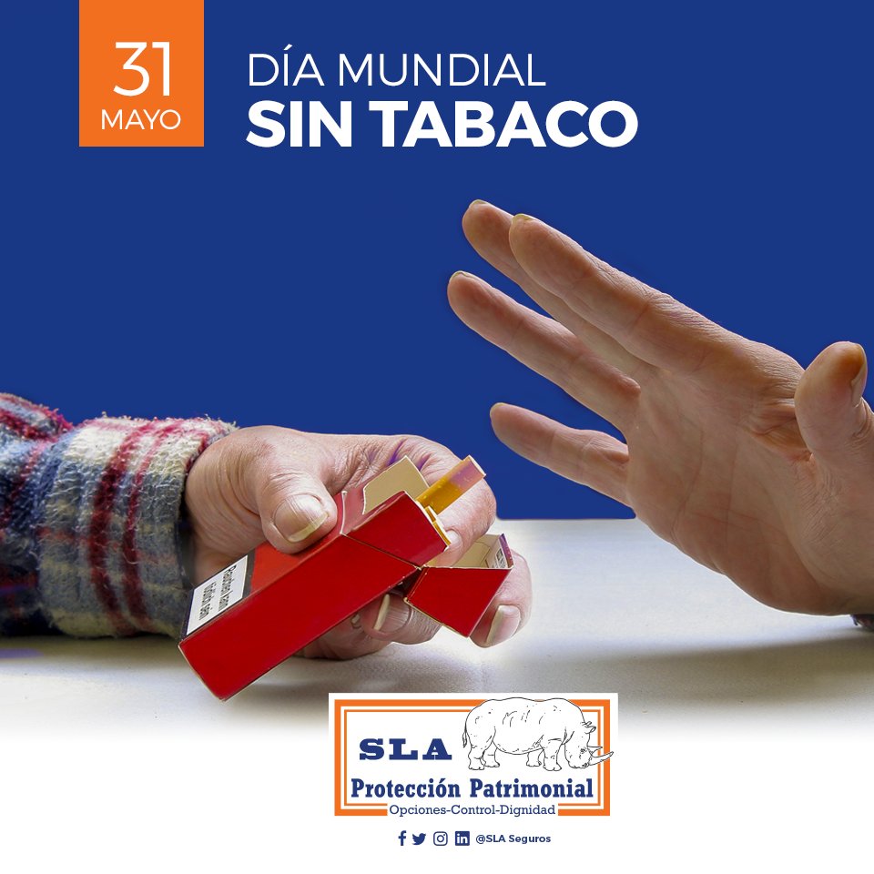 sla_seguros's tweet photo. Celebramos el #DiaMundialSinTabaco, promulgado por la OMS en 1987, con el objetivo de informar y concienciar sobre los efectos nocivos y letales del consumo de tabaco y de la exposición pasiva al humo de esta sustancia bajo el lema "Comprometerse a dejar de fumar". https://t.co/ebN8uLcp9r