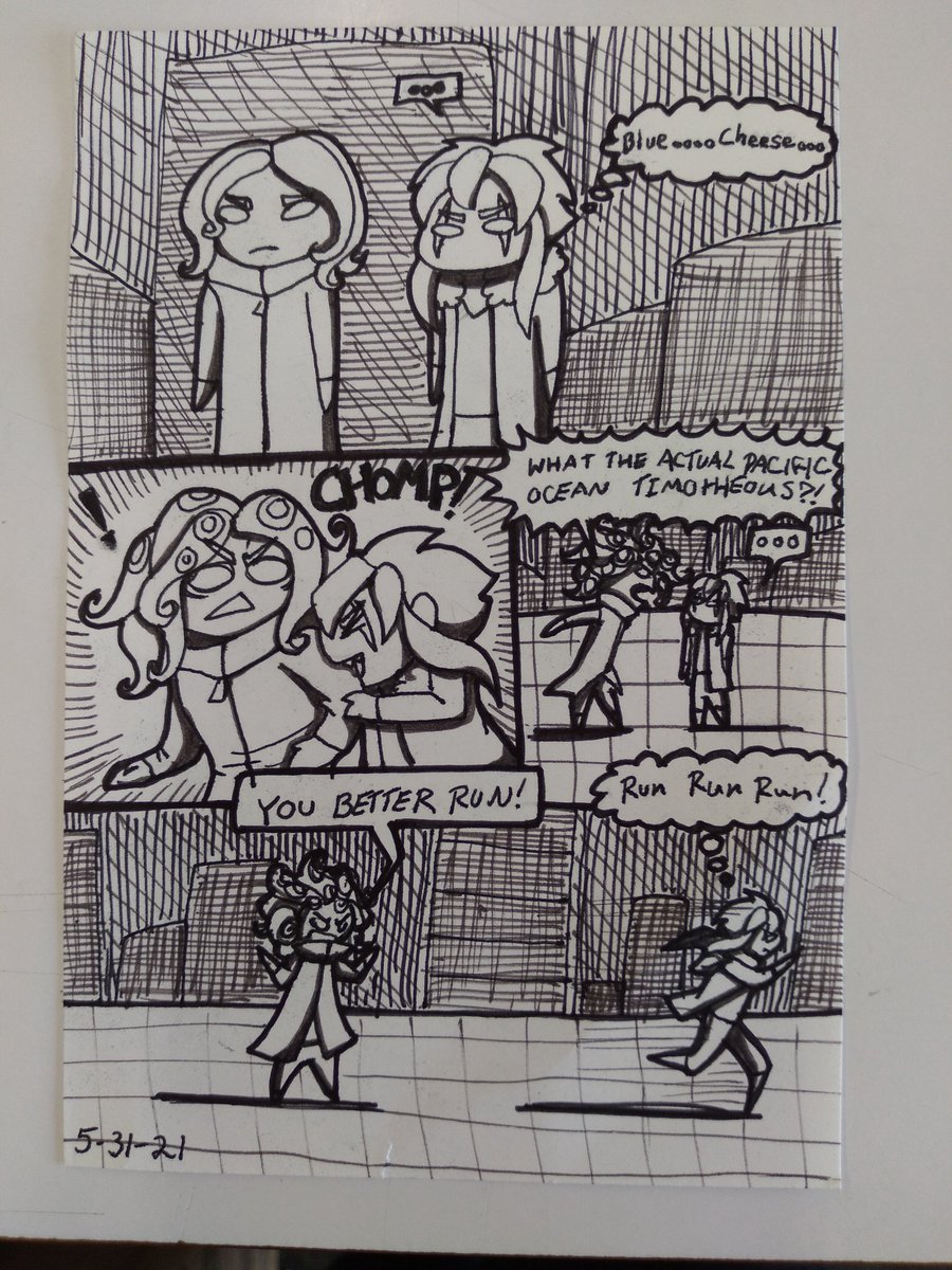 DreagonArtz's tweet photo. Slow day at work. Which, I figured it was gonna be XD.
So I drew a whole dang comic on this tiny 4 X 6 paper. Both characters belong to @luniceity
#oc #DrBlueRing #Timotheous #comic #pen #whatthepacificocean #oceanpun #friendcharacter #minicomic #ArtistOnTwitter https://t.co/KzGSL6ZGaX
