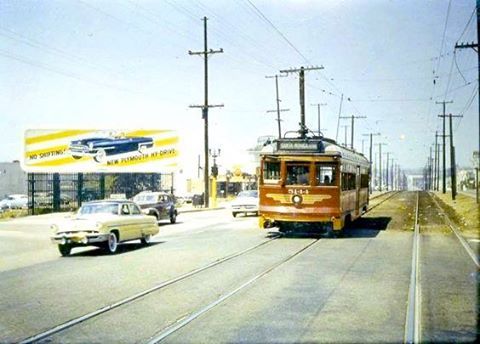 ThisDayInCEHist's tweet photo. 31MAY1953: Final day of #LosAngeles streetcar service on West Hollywood Line. Route was converted to motor coach the next day. Originally built in 1896 as part of the Pasadena and Pacific; #PacificElectric Railway Company was world's largest electric railway system in the 1920s. https://t.co/LGmko8NPjR