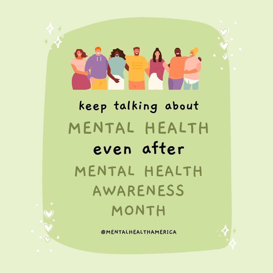 1 in 5 people will experience a #mentalhealth condition in their lifetime, but everyone has mental health. As #MentalHealthMonth comes to a close, remember to keep talking. Normalize mental health care. Fight the stigma.