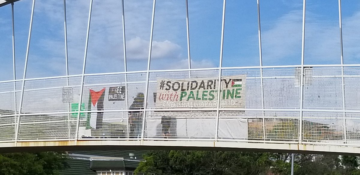 palitornado's tweet photo. Out on the pedestrian bridge over Campus Drive in Madison, WI today showing #SolidarityWithPalestine!🇵🇸 #48UnderAttack 

@uspcn https://t.co/sKPKPSxyUZ