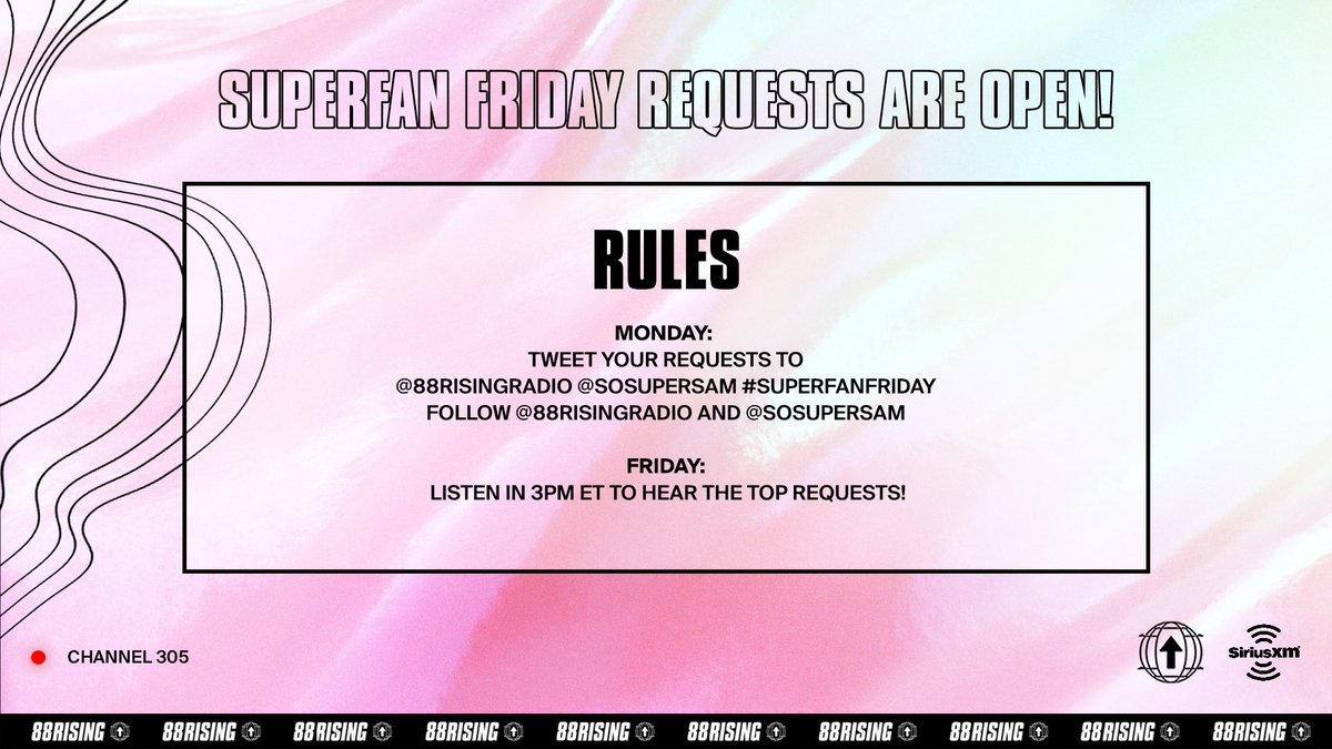 defdaily's tweet photo. Let’s get into the top 3 for Superfanfriday!

Steps
1. Follow @88risingRadio @sosupersam 
2. Reply to this tweet with the message below

Let’s hit 7K replies 💪🏼

Hi @sosupersam @88risingRadio!
We’d like to request Switch It Up by @JAYBDEF___ to be played on #SUPERFANFRIDAY ✨ https://t.co/5mtQHtwVWW