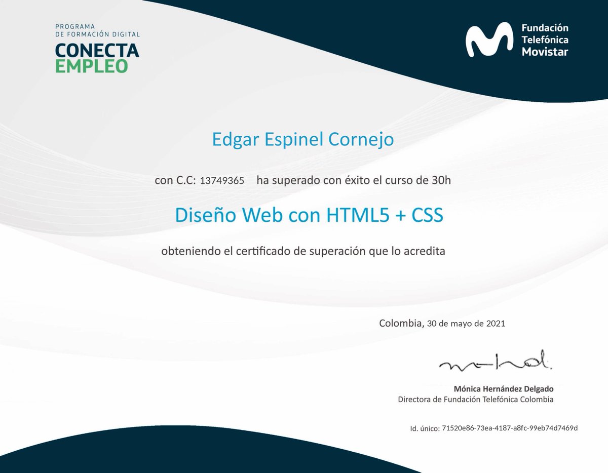 edgar_espinel's tweet photo. Finalización de mini cursos virtuales en Marketing Digital y Diseño Web HTML5 + CSS, programa #ConectaEmpleo con #FundaciónTelefónicaMovistar Colombia, https://t.co/Yx1GitEDKX