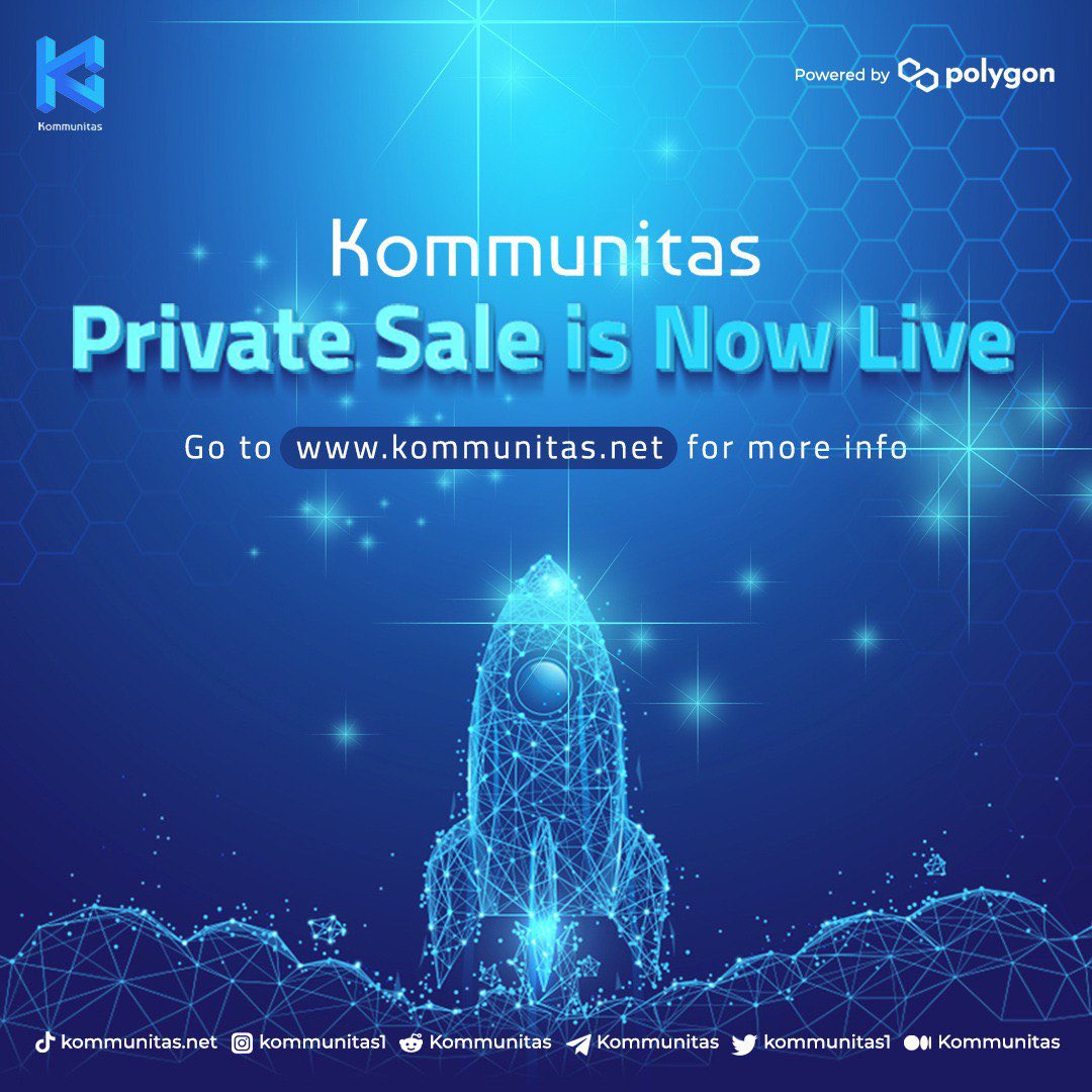We are excited to announce that our Private Sale is Now Live! At kommunitas.net

Smart contract (only accepts MATIC in Matic Mainnet) : 0xcdfeF694c945178Cd6b7e7E5BC83C9De44EFEe55

Tutorial : youtube.com/watch?v=K9h_ms…