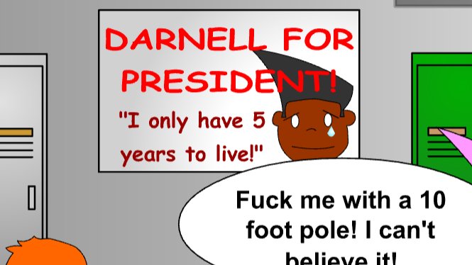 He first appears in Pico's School, where he lies about having 5 years to live in order to emotionally manipulate people to vote for him for class president.

However, in the Love Conquers All version, he instead uses motivational and inspirational words to win. 