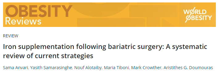 <a href="/sama_anvari/">Sama Anvari</a>, Y Samarasinghe, N Alotaiby, <a href="/maria_mtiboni/">Pocosan</a> , <a href="/crowthrm/">Mark Crowther</a> &amp; @Doctor_Doum reviewed current strategies for iron supplementation following #bariatric surgery &amp; assessed their relative efficacy in managing iron deficiency/iron deficiency anemia. doi.org/10.1111/obr.13…