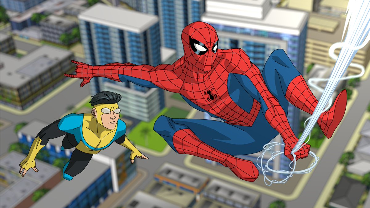 space_flunky's tweet photo. "What's Avenger's Tower?"

#Invincible and #SpiderMan in the style of the animated series, based on a panel from Marvel Team-Up #14 https://t.co/dCqIYSvq1Z
