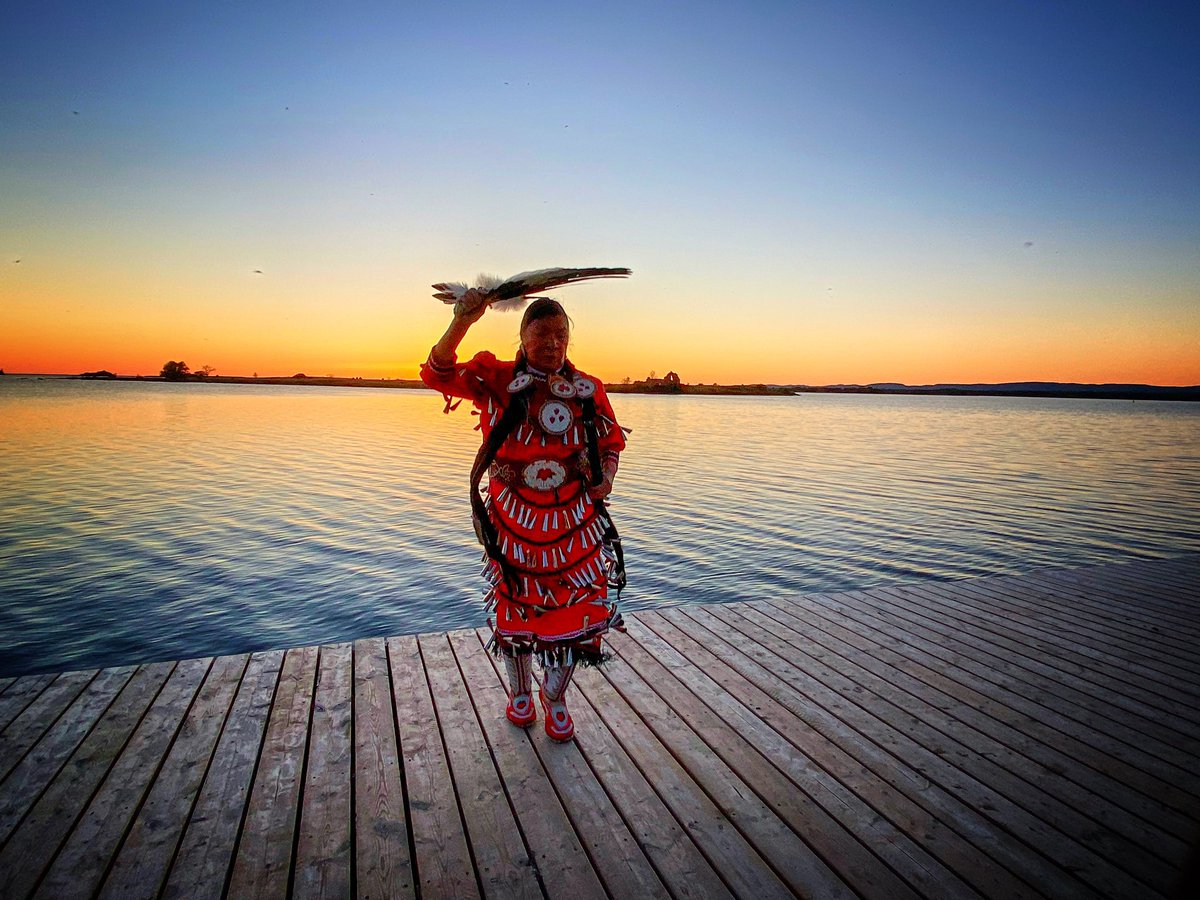 This is elder Karen Pheasant, performing a "shiibaashka'igan" dance, known as healing dance, at Low Island in Little Current, Manitoulin Island, Canada #anishinaabe #traditional #powwow #dancing #sunset #littlecurrent #manitoulinlife
