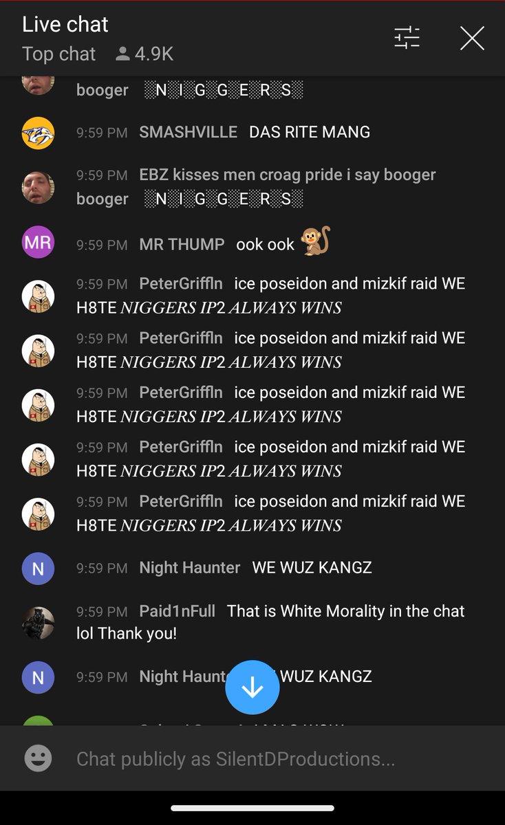 SilentDPro1992's tweet photo. @YouTube @Google @SusanWojcicki make it make sense.  You have problems with pro-black pages running on your platform like @DGoddess27 @TheBlackChannel @TeeLee701 @tariqnasheed @AfrDiasporaNews &amp; more...but let comments like this slide especially in broadcasts. https://t.co/oPklYdULmb