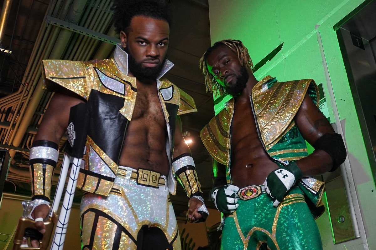 BRWrestling's tweet photo. New Day with the Power Rangers gear 🔥

(via @WWE) https://t.co/7QLOYJ1PHa
