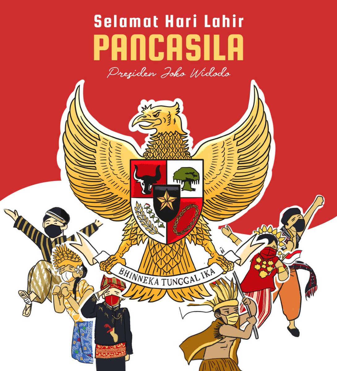 jokowi's tweet photo. Bangsa yang besar ini telah melayari pelbagai zaman dengan berpedoman kepada nilai-nilai yang terkandung dalam Pancasila. 

Berpegangan pada nilai-nilai itu pula, dengan persatuan dan gotong royong, kita akan kembali melewati masa-masa sulit ini, dan keluar sebagai pemenangnya. https://t.co/LCHHqHuIW8