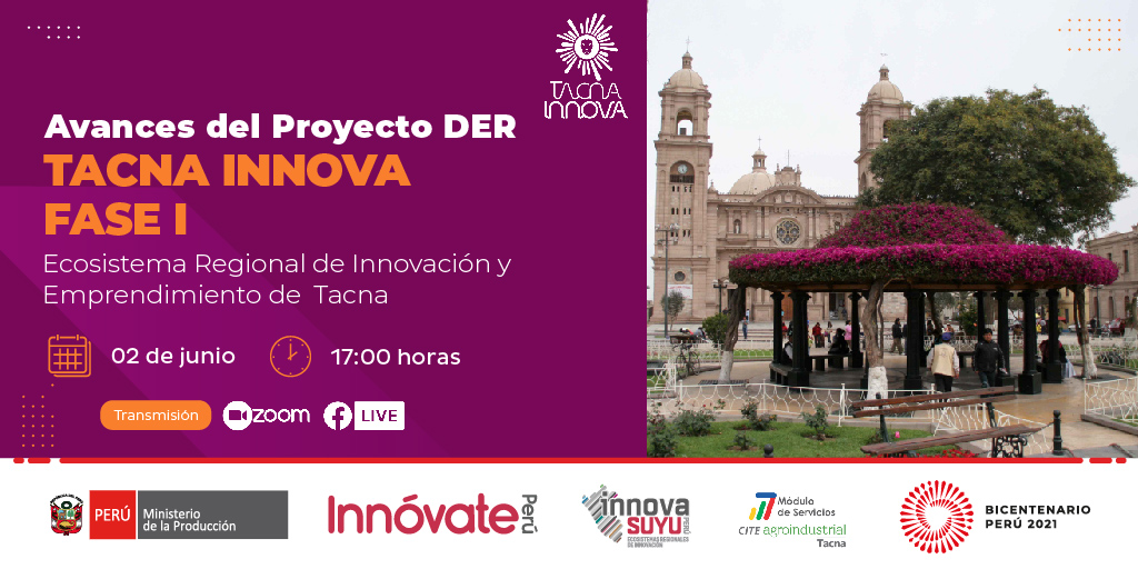 ProInnovate_'s tweet photo. #TacnaInnova
Los esperamos este 02 de junio en el evento de presentación de los avances del proyecto de Dinamización del Ecosistema Regional de Innovación y Emprendimiento "Tacna Innova" - Fase 1, iniciativa cofinanciada por #InnóvatePerú.
Inscríbete 👉🏼https://t.co/AW9XCw1y8M https://t.co/L88onivCHg