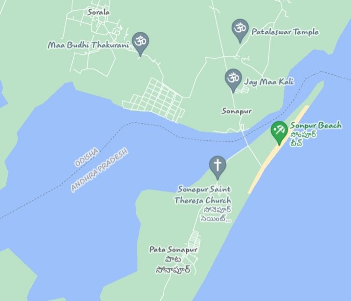 imsk2610's tweet photo. While Odisha Govt is planning to develop #SunapurBeach as a Blue Flag beach, #GoogleMap showing this place as part of Andhra Pradesh.. !!

 @Ganjam_Admin https://t.co/DgD13rPbCp