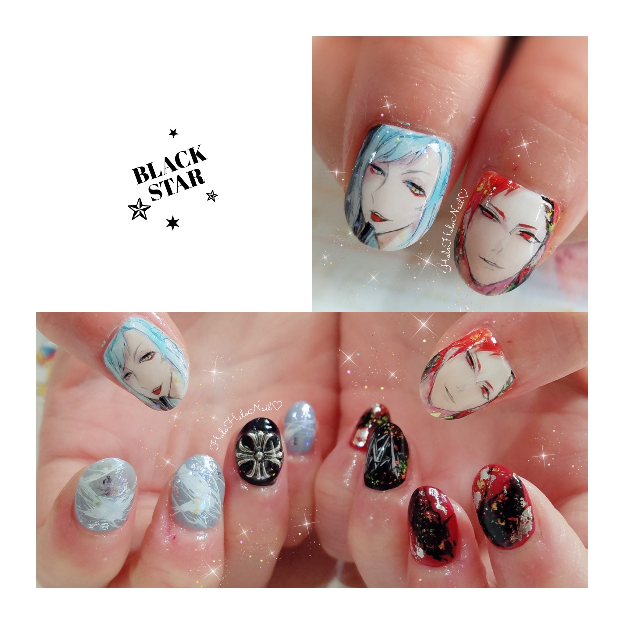 大阪なんば 痛ネイル ハロハロネイル ながむら Blackstar Teamw 黒曜 晶ネイル 初めてのご来店ありがとうございます またお待ちしております Blackstar ブラスタ Teamw 黒曜 晶 痛ネイル キャラネイル 痛ネイル大阪 大阪痛