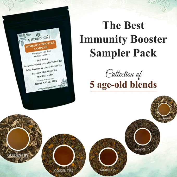 GoldenTipsTea's tweet photo. Collection of 5 age-old Ayurvedic Kadha Teas Pack.
Best Taste | Steep It Like Tea | No Need to Boil The Leaves
Inspired from Ayurveda for immunity-boosting properties.
Shop Now: https://t.co/RiO2a4OAsd
#KadhaTeas #ImmunityTeas #GoldenTipsTea #HealthyTea #ImmunityBoosterTea https://t.co/6z12rfryZx
