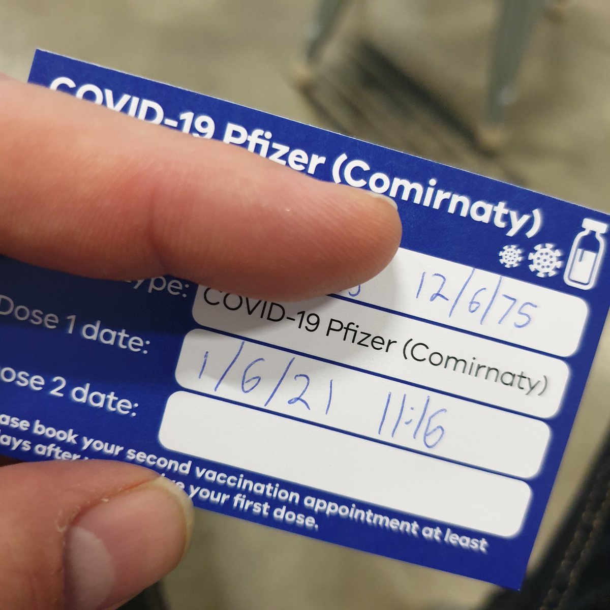 Safe_Leigh's tweet photo. Pfizer dose one complete. Such an easy process thanks to all the #GVHealth staff. #JabDone https://t.co/IKVw6azBYK