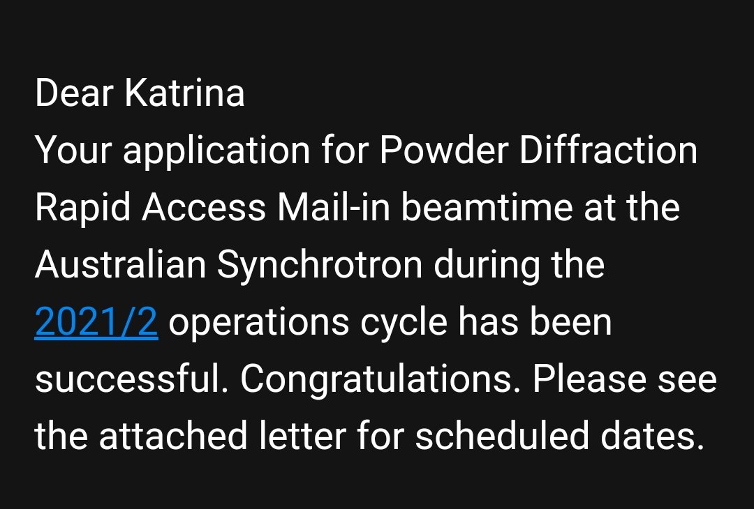 KatrinaWruck's tweet image. Yessss!! I always like to celebrate the small wins but this one is especially awesome!  @ANSTO #powderdiffraction #blakademic