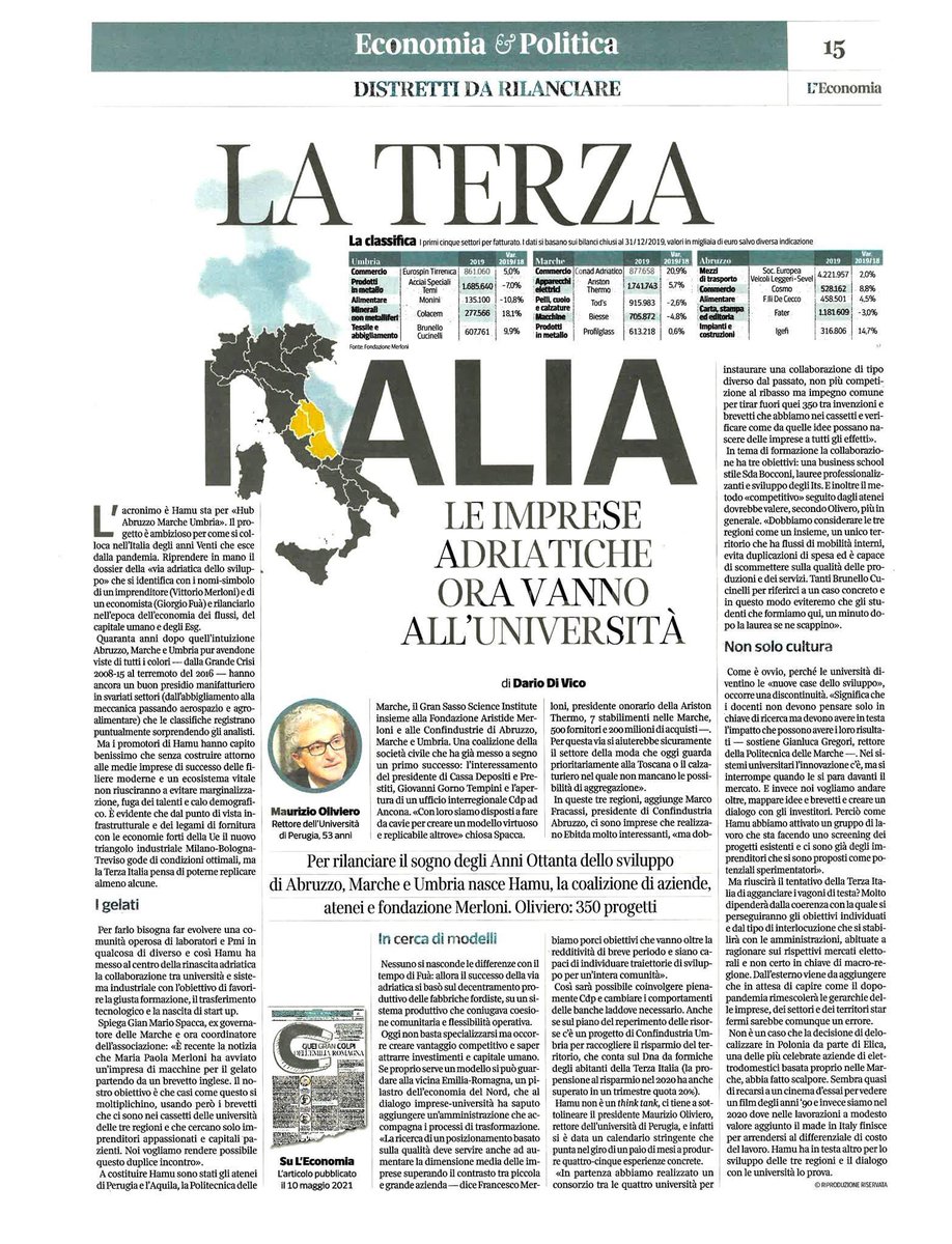 #HamuHubAbruzzoMarcheUmbria.
Oggi ne parla anche Dario Di Vico sul Corriere della Sera👇