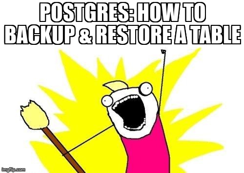 overflow_meme's tweet image. Postgres: How to Backup & Restore a table stackoverflow.com/questions/6778… #postgresql #databasebackups