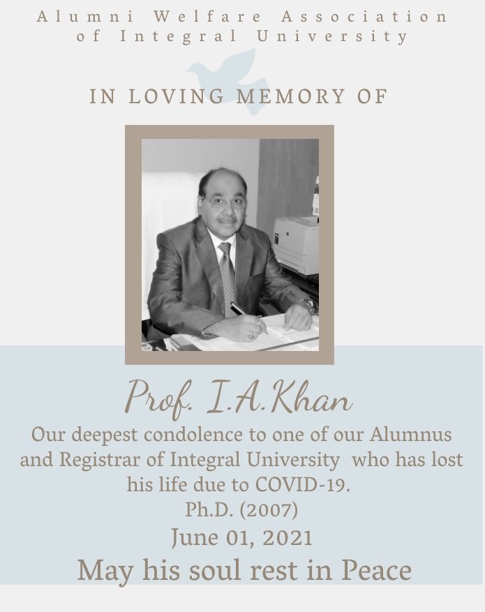 IntegralAlumni's tweet photo. A great loss for all members of Integral Family. https://t.co/icSxAETBqQ