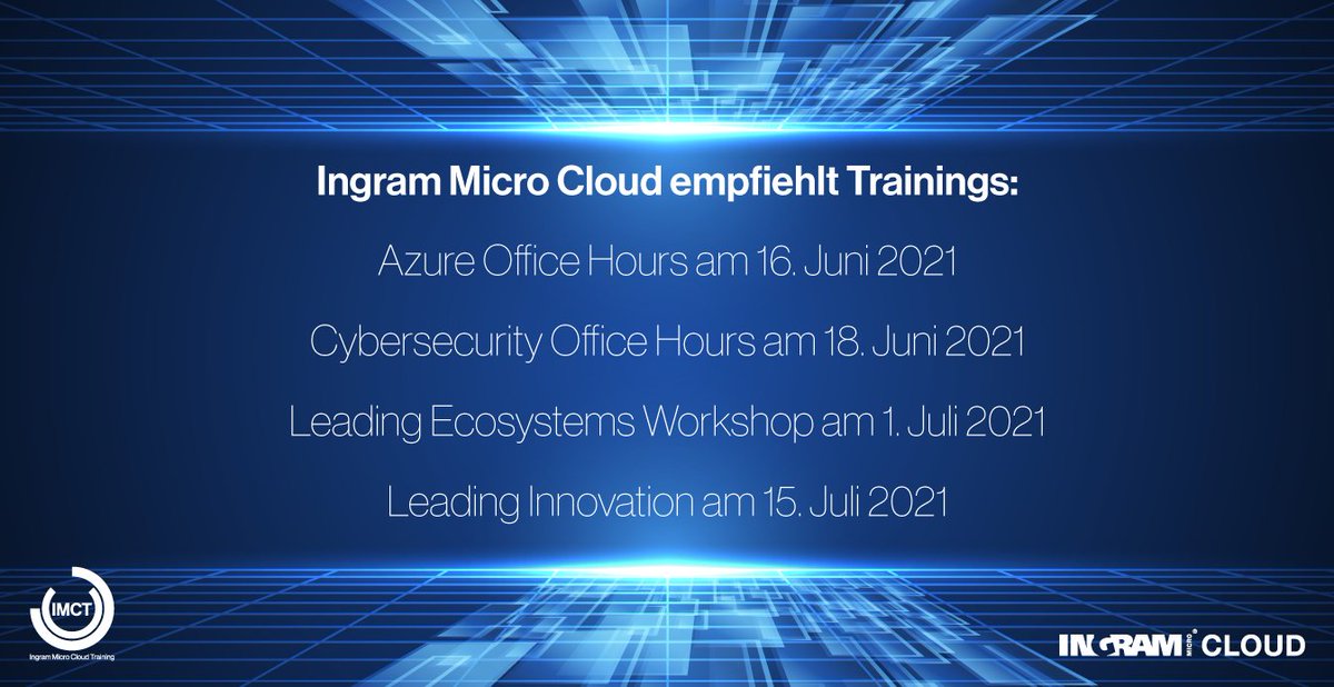 Diese Woche empfehlen wir folgende Trainings! 

Für weitere Infos und Anmeldung schauen Sie auf unserer Webseite vorbei: 
ingrammicrocloud.com/ch/de/events/

#Trainings #Events #moreasaservice #powerofmore #ingrammicro #ingrammicrocloud #cloud #IMC #onestopshop #Microsoft