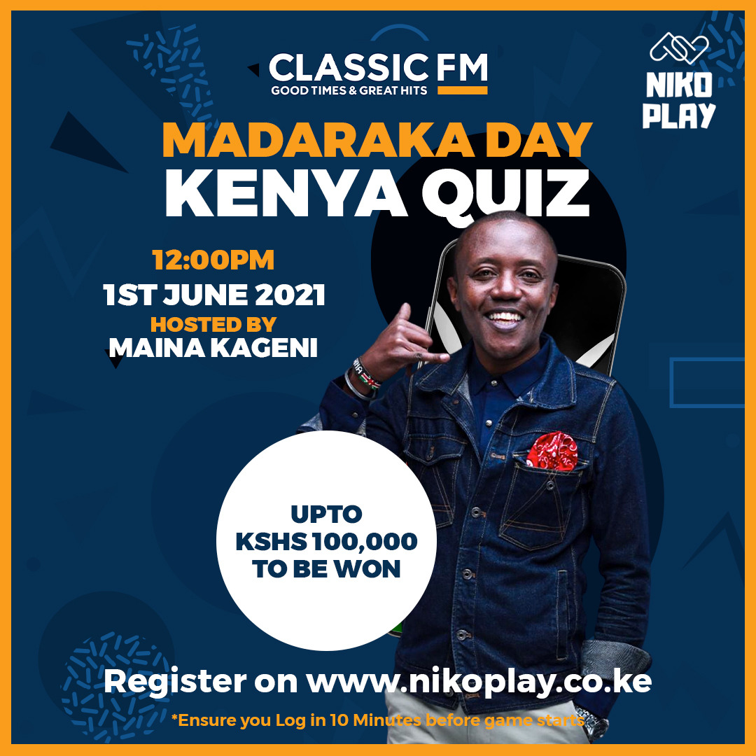 MpashoNews's tweet photo. .@mainawakageni will be awarding Ksh.100,000 to you if you can correctly answer 10 questions about Kenya.

REGISTER NOW and log in using your phone on https://t.co/Rb1SUx96q9 ten minutes before 12 noon today.

#NikoPlay
#MadarakaDay https://t.co/Ubuk71jcWW