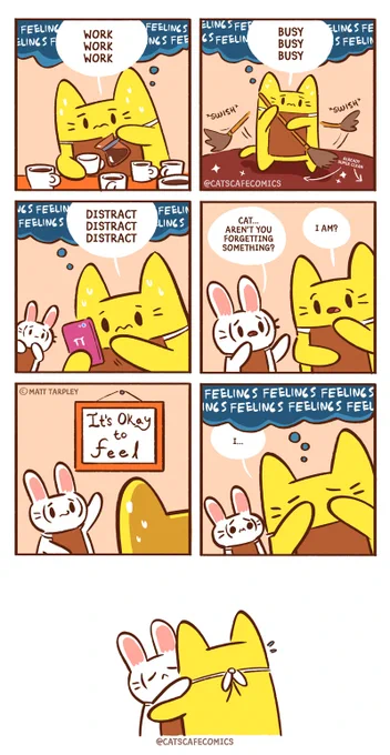 A reminder for Cat... When dealing with loss, or any emotional event, it's important to remember to let yourself feel. I have been distracting myself from my own feelings and it was good to have Rabbit remind me it's okay to let myself feel. 