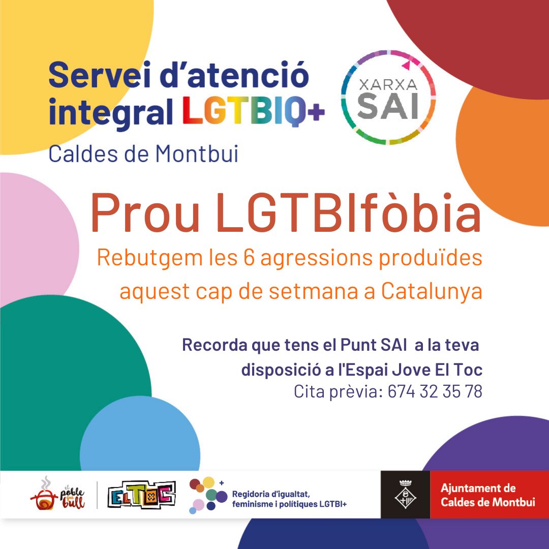 L'Ajuntament condemna les agressions LGTBIfòbiques que s'han produït aquest cap de setmana al nostre país. Aquests actes de violència demostren la vital importància de la prevenció i sensibilització que encara queda per fer. #StopLGTBIfobia #LGTBIfobia