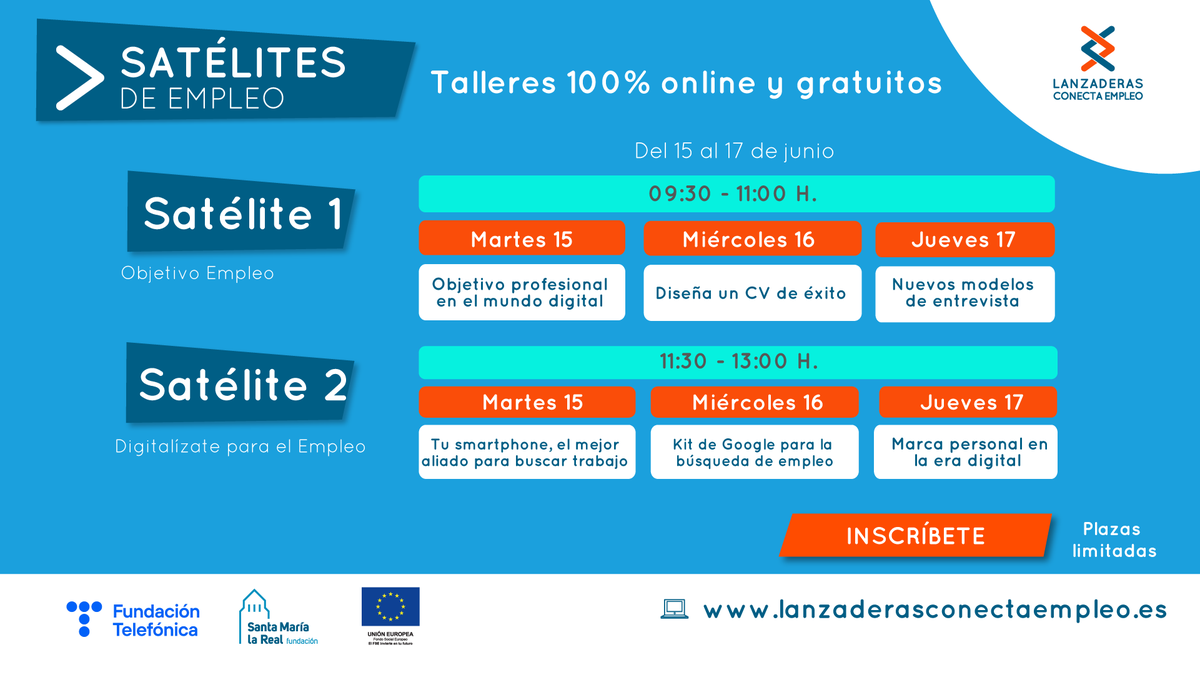 AreaEmpleoFSMLR's tweet photo. ¿Quieres impulsar tu #búsquedadetrabajo pero no tienes mucho tiempo? Entonces, te recomendamos #SatélitesDeEmpleo, talleres de varias horas para mejorar tu #cv; con consejos prácticos para actuar en #entrevistas o sacar partido a tu #móvil para el #empleo  https://t.co/WR6IO7m5op https://t.co/je62sWNFBg