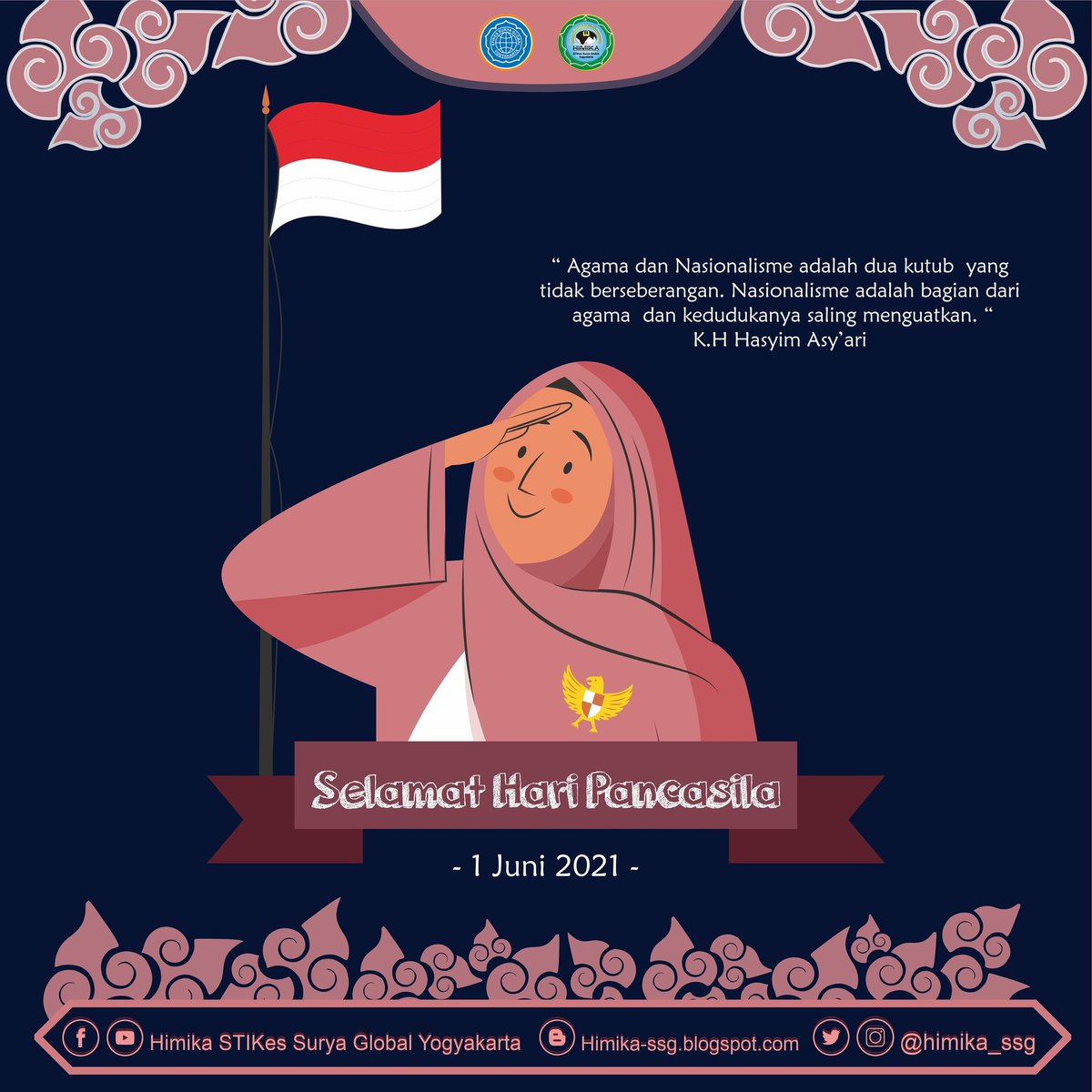 [SELAMAT HARI LAHIR PANCASILA]

Pancasila yang lahir dan dicetuskan pertama kali tanggal 1 Juni 1945.
Harus menjadi pedoman berbangsa dan bernegara.

"Pancasila dalam Tindakan, Bersatu untuk Indonesia Tangguh"

#harilahirpancasila
#Pancasila
#HIMIKASSG
#HIMIKASinergiPositif