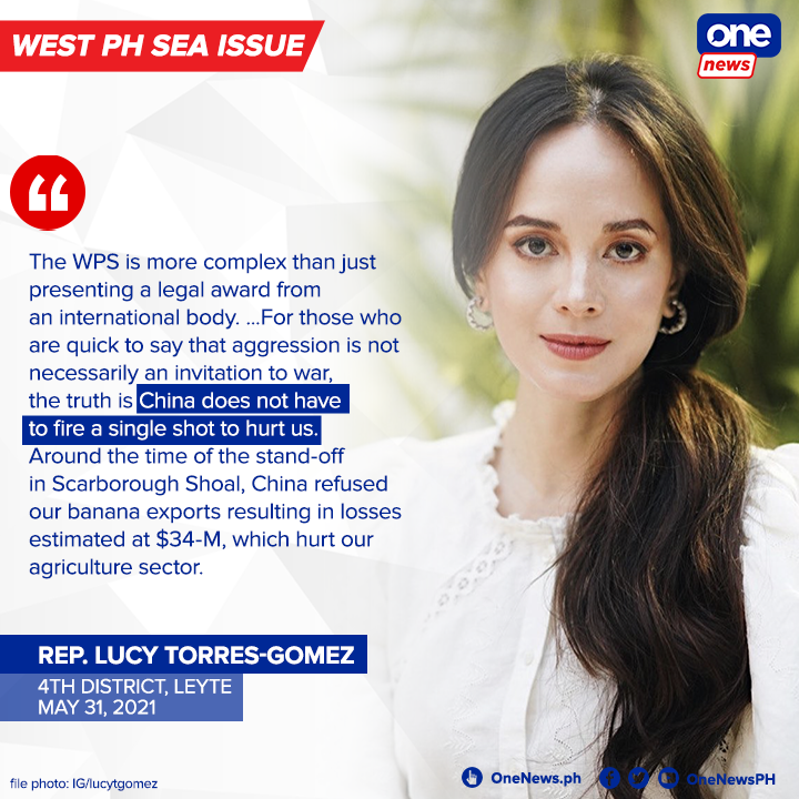 onenewsph's tweet photo. Leyte Rep. Lucy Torres-Gomez says the West Philippine Sea issue is more complex than just presenting the arbitral tribunal award. This comes after Pres. Duterte was urged anew to take back his statements calling the ruling a "mere piece of paper." https://t.co/saz9OJu4tJ