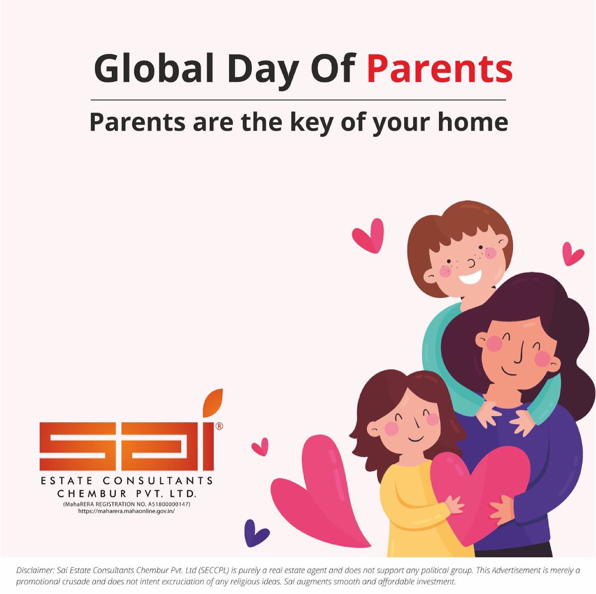A home is commonly personified as a parental abode that nurtures and helps you grow. 

Sai Estates celebrates Global Parents day! Let them know how much they mean to you. You're a part of them and they are more than just a part of you!

#GlobalparentsDay #parentsday #saiestates