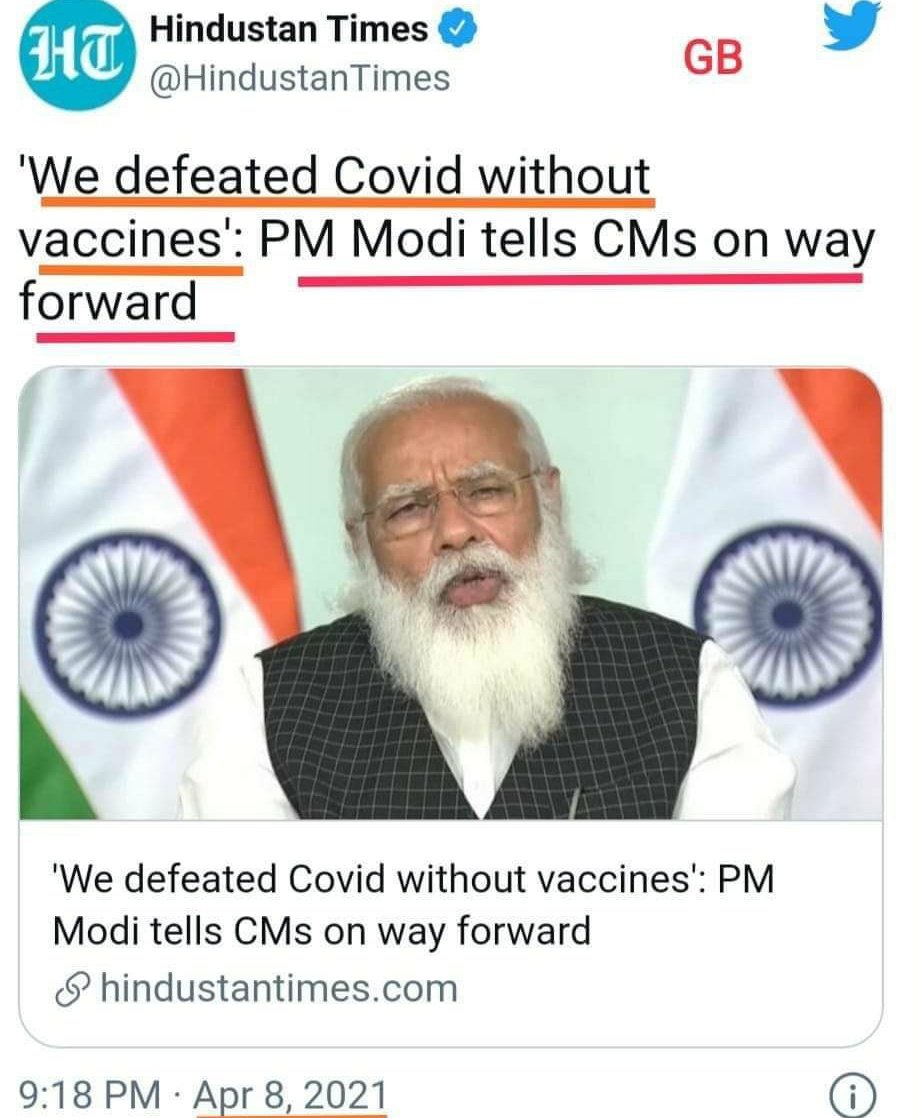 geetv79's tweet image. Looks like RSS pracaharks are busy manufacturing deadly 3rd, 4th &amp;amp; 5th Covid waves for Indians. 

&quot;We defeated Covid without vaccines&quot; 🤐
&quot;Vaccine stocks will last longer if you vaccinate at a slower pace&quot; 🤐
#ModiAgainstNation 
#BJPBhagaoDeshBachao 
#VaccinateEveryIndian