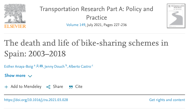¿Por qué algunos sistemas de #bicicletapublica cierran mientras que otros permanecen en servicio? <a href="/estheranaya/">Esther Anaya</a>, <a href="/JennyDouch/">Jenny Douch</a> &amp; @alberto_acf Exploramos el lado oscuro de la #bicicletapublica en nuestro artículo <a href="/Transport_ELS/">Elsevier Transport</a> 

Dentro hilo 👇