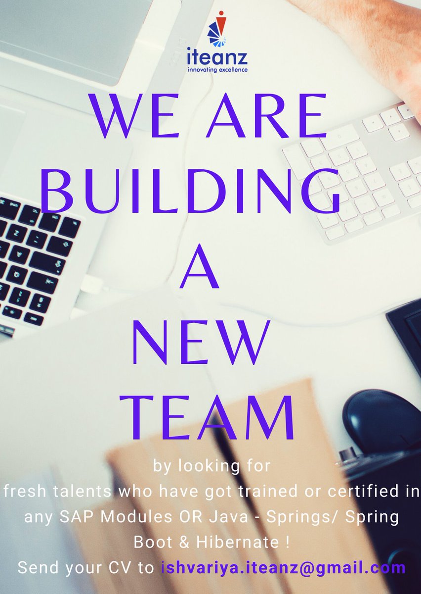 iteanz's tweet photo. We are hiring fresh talents who have got trained or certified in any SAP Modules and/or Java - Springs/ Spring Boot with Hibernate. Please send your CV to ishvariya.iteanz@gmail.com #Hiring #Freshers #SAP #Java https://t.co/M5RBJL2BKa