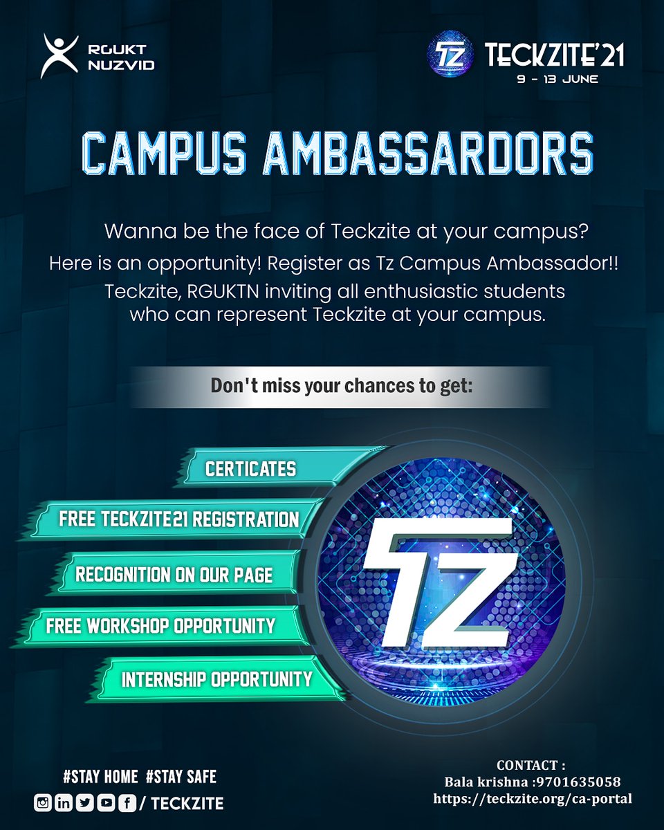 teckzite's tweet photo. If you have strong leadership and communication skills, then register now for our Campus Ambassador Program.
https://t.co/Ez0nBqrPGo
#teckzite #campusambassador #leadership #techfest #technology #networking #marketing #technicalfest #engineering #rgukt #competition #workshops https://t.co/j4VcyNUdrF