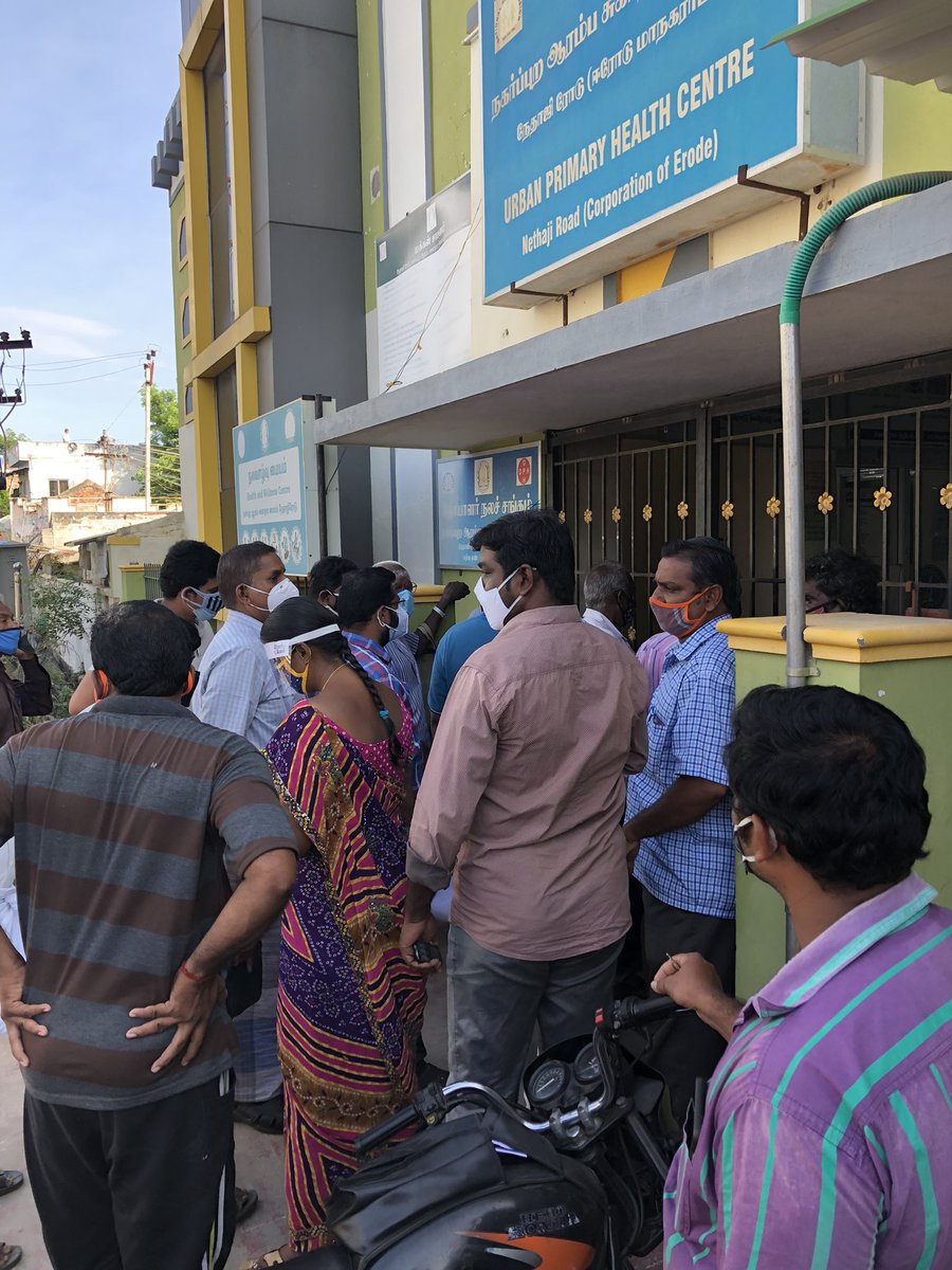 imvarathan's tweet photo. There was a total chaos today morning at Health care centre (Marapalam), Erode for a vaccination. 

There was a long queue, who were standing from 5 AM. Eventually, at 8.40 PM the staff told there were no vaccine. They could have posted this in a notice board on a previous day. https://t.co/Sko1DbN0l9