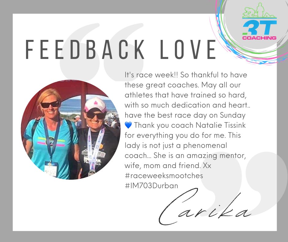 She is the rock
She is the heart and soul
She is our coach and our friend
She is #TeamTissinks secret weapon
She is Coach Natalie 
Thank you Carika Burton for your very kind words.  
teamtissinktriathlon.co.za
#IsuzuSA #withyouforthelongrun #PWHarveymocks #mycoachrocks