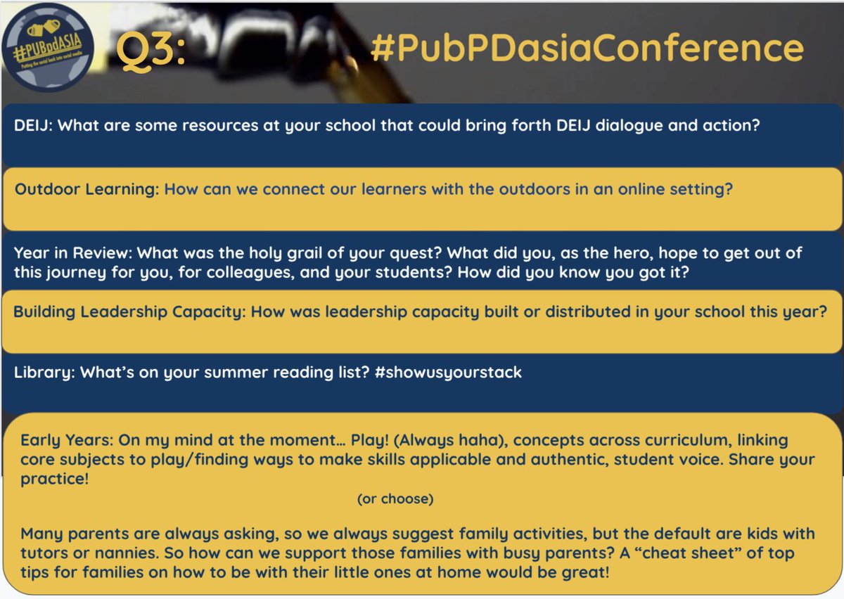 clos_gm's tweet photo. Q3: Choose your strand and question and let us know what you think! #PubPDasiaConference #PubPDasia #PubPDglobal
@howardstribbell @feetetweet @DannyGlasner @imluizmello @MadForMaple @int_educator https://t.co/7eFdoDOmH6