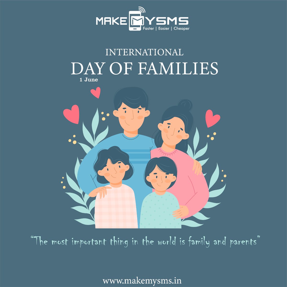 makemysms1's tweet image. International Day of Families
#InternationalDayofFamilies #1stjune #bulkwhatsappsms #smscompany #bulkvoicecall #whatsappforbusiness #SMS #smsports #blastsms #whatsappforbusiness #digital #marketingagencylife #bulksms #textmessage #business 
Website: makemysms.in