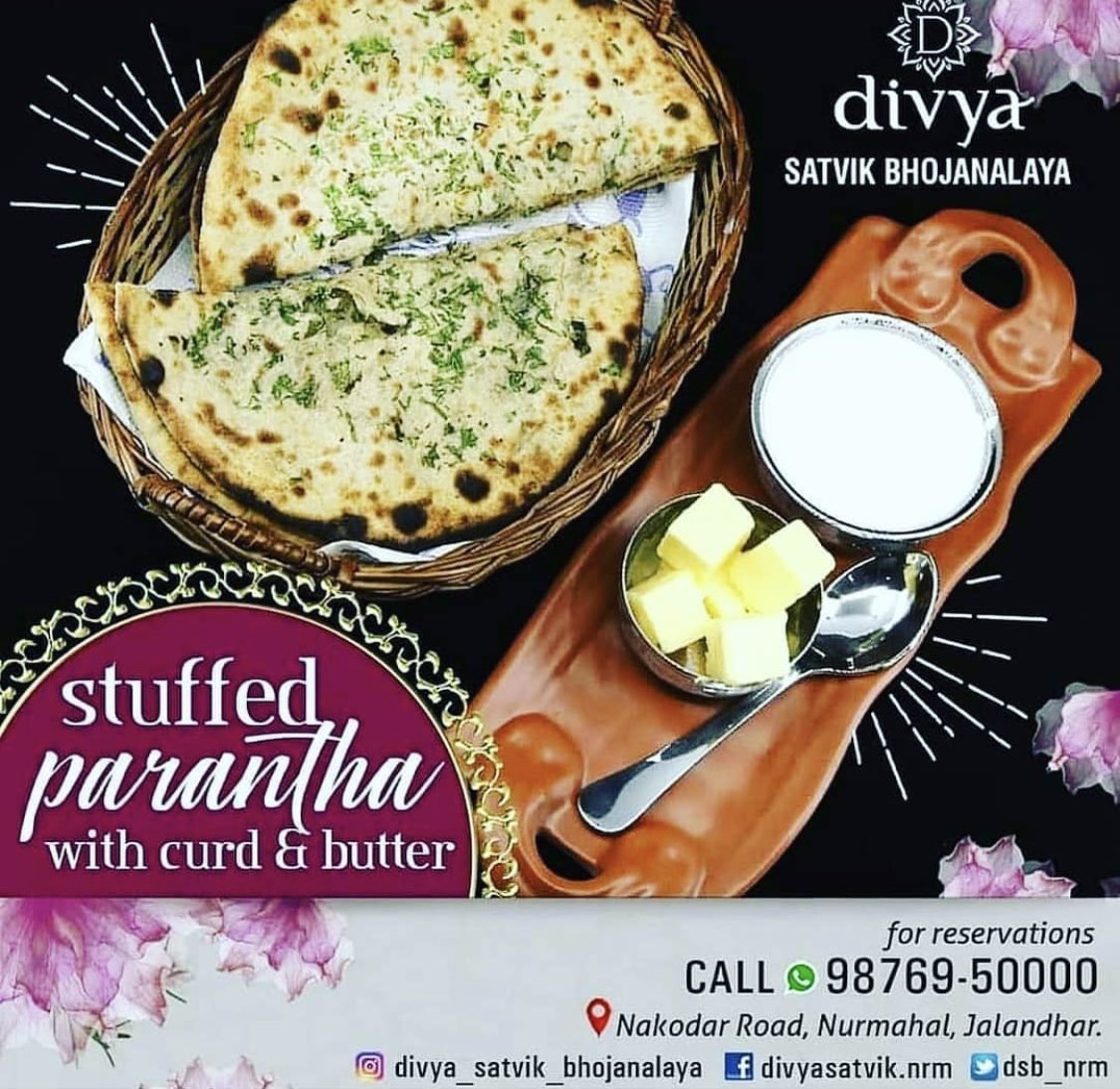 dsbnrm's tweet photo. #Stuffed_Prantha
A Perfect day depends on #Delicious #Breakfast.. #STUFFED_PRANTHA.. With Curd & Butter. Divya Satvik Bhojanalaya, #Nakodar Road, #Nurmahal (#Jalandhar) Call : 98769 50000.
#stuffedprantha #prantha #breakfast #curd #butter #butterprantha #nurmahal #jalandhar https://t.co/keEVSFwop0