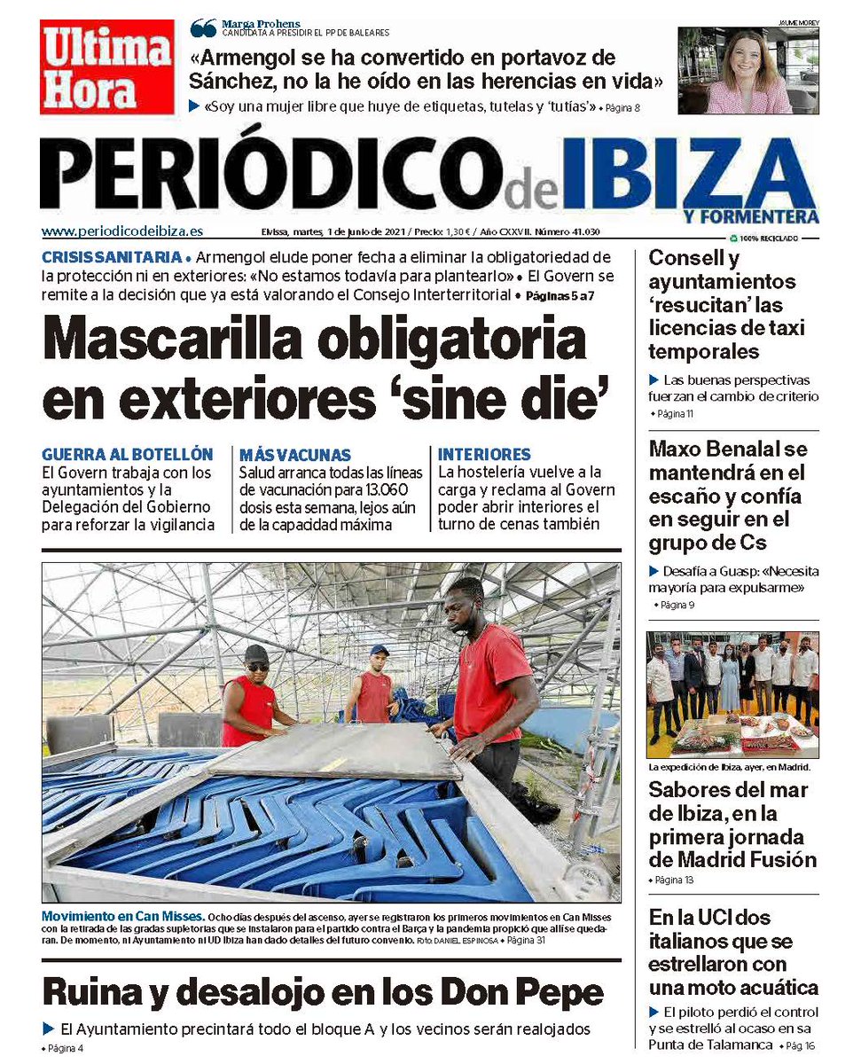 En Ibiza y Menorca las portadas del martes se centran en el día después del toque de queda con controles policiales antibotellón y, de momento, mascarilla obligatoria 'sine die' en exteriores.